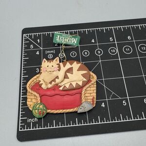 Vtg Midwest Canyon Falls Kitty Cat Christmas Ornament Room To Write Mouse 3"